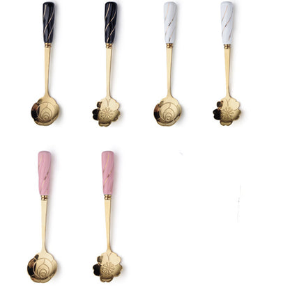 Japanese-inspired Blossom & Rose Shaped Spoons with Ceramic Handles - 6 Piece Set