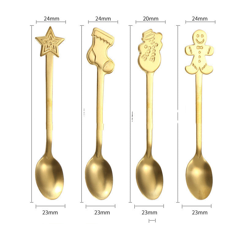 Christmas-Themed Stainless Steel Spoon Set in gold