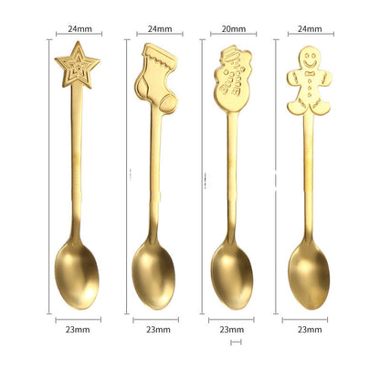 Christmas-Themed Stainless Steel Spoon Set in gold