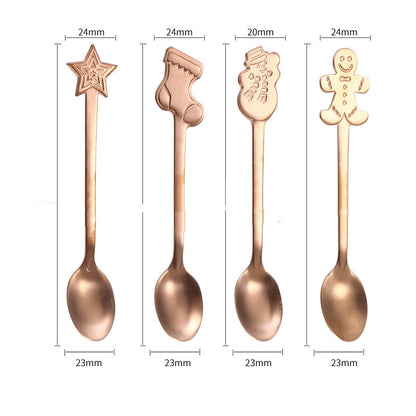 Christmas-Themed Stainless Steel Spoon Set in rose gold