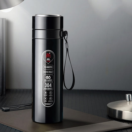 Stainless Steel Vacuum Flask with Tea Infuser in black