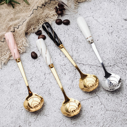 Stainless Steel Flower-shaped Ceramic Handle Spoon 