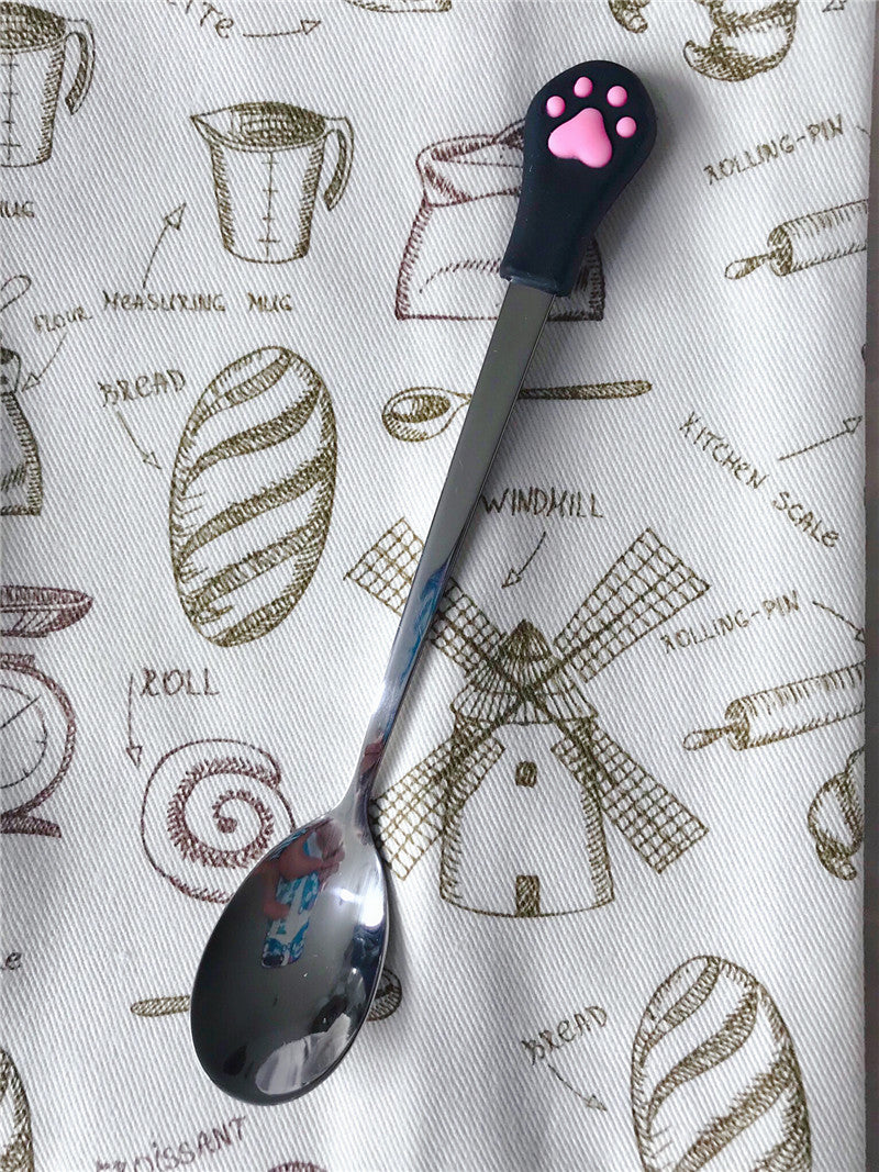 Stainless Steel Cute Animal Paw Spoon in Black and Pink