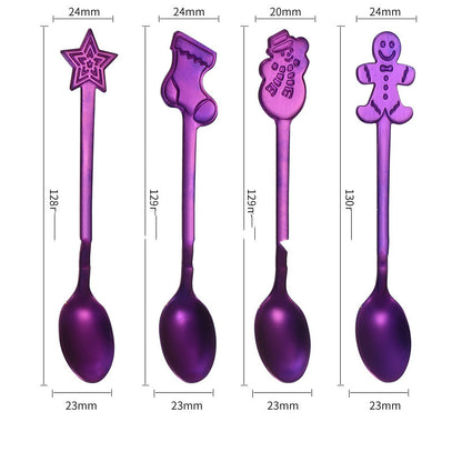 Christmas-Themed Stainless Steel Spoon Set in purple