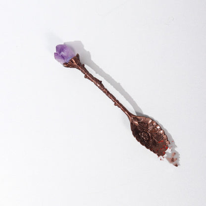 Natural Amethyst Crystal Spoon with Red copper handle.