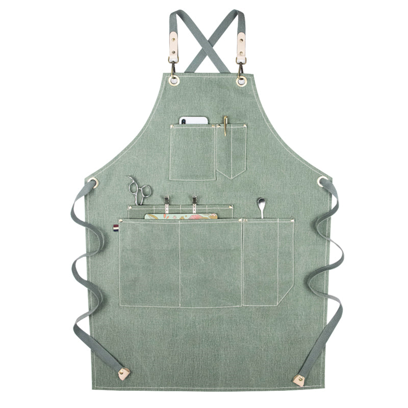 Trendy Cross-Strap Canvas Barista Apron | Available 6 Colors | Plenty of Pockets