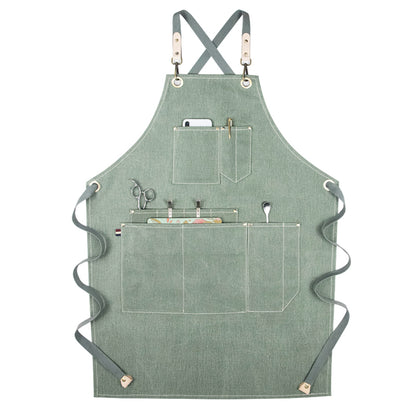 Trendy Cross-Strap Canvas Barista Apron | Available 6 Colors | Plenty of Pockets