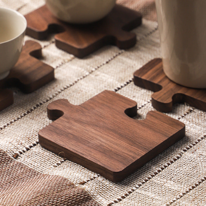 Natural Solid Wood Puzzle Piece Drink Coasters 