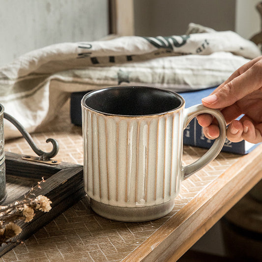 Large Vintage Embossed Ceramic Coffee Mug