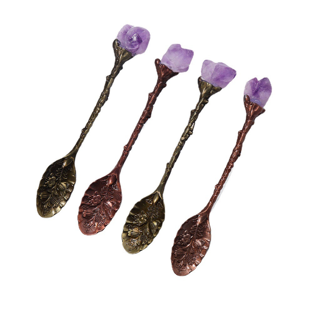 4 Natural Amethyst Crystal Spoons 