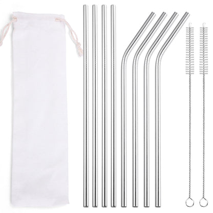 Silver Metallic Straw Set with white bag