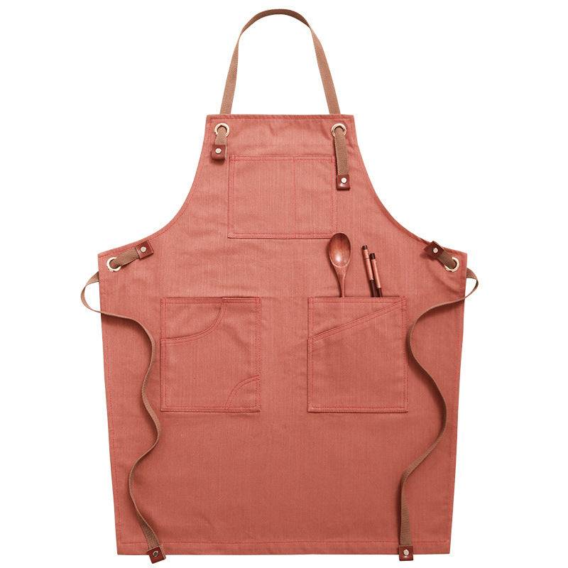 Adjustable Denim-Style Apron in Salmon Pink / Halter Neck