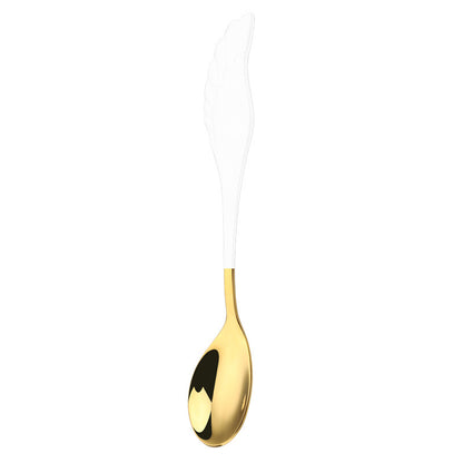 Golden Stainless Steel Spoon with Wing Handle in White