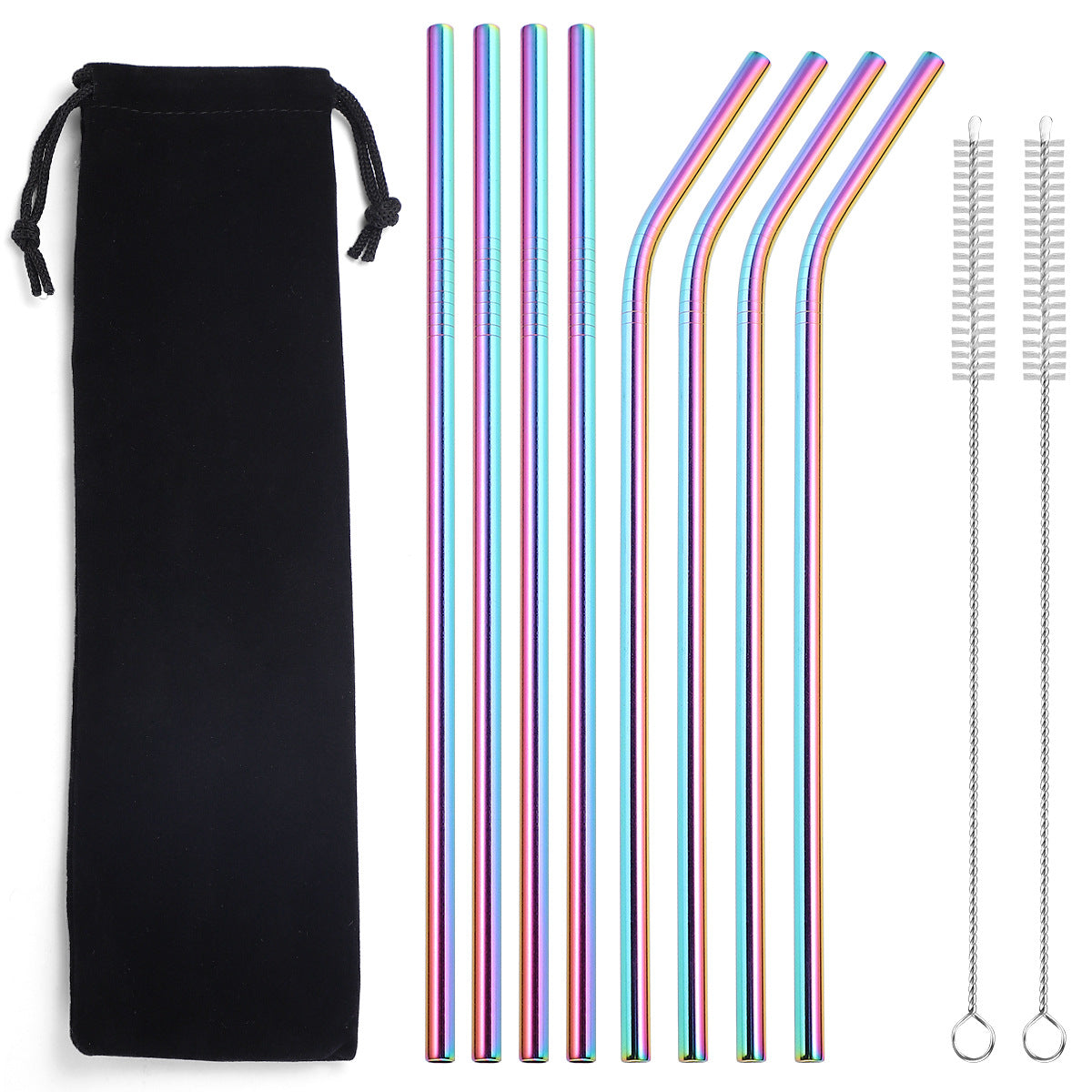 Rainbow Metallic Straw Set with black bag