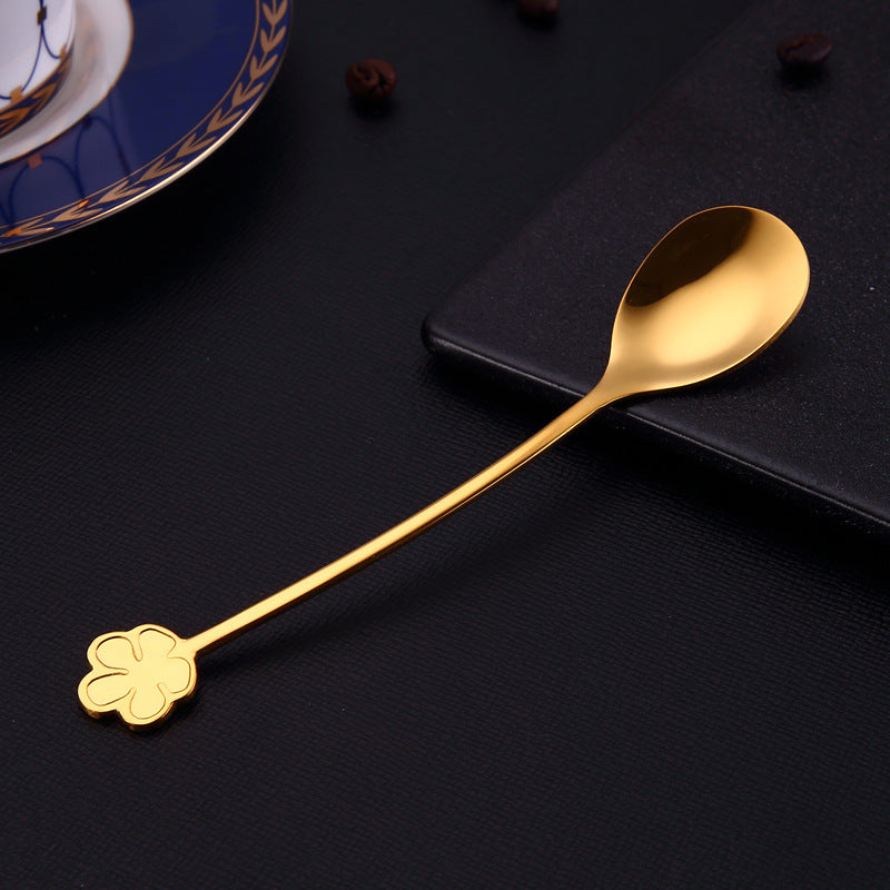 Flower-Shaped Handle Dessert SpoonFlower-Shaped Handle Dessert & Coffee Spoon in gold