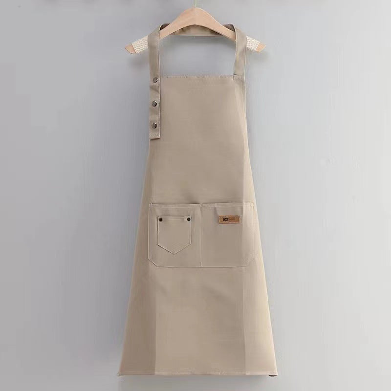 Durable Cotton Polyester Twill Apron in khaki color.