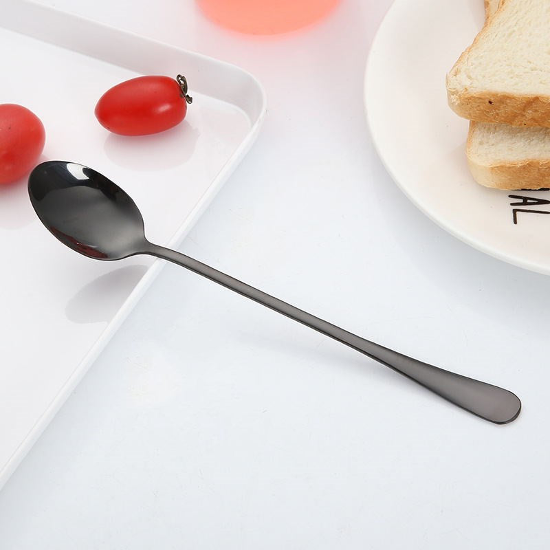 Stainless Steel Dessert and Table Spoon in Black, in Style A (Bigger Spoon Shape)