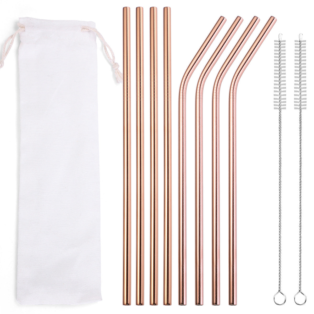 Rose Gold Metallic Straw Set with white bag