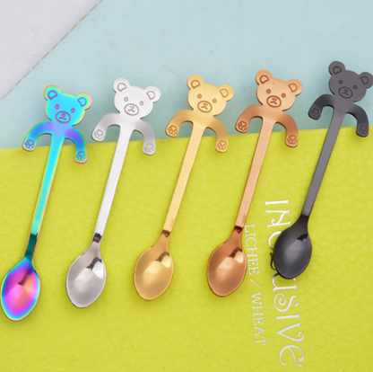 Hanging Animal SpoonsHanging Bear and Cat Spoons in Rainbow, Black, Rose Gold, Silver, And Gold