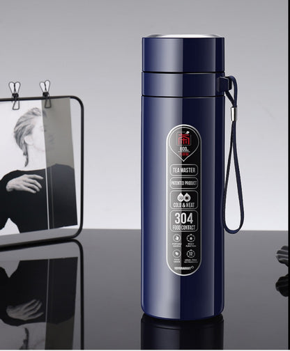 Stainless Steel Vacuum Flask with Tea Infuser in Dark Blue