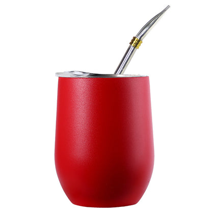 Stainless Steel Mate Tea Cup with Lid and Bombilla in red