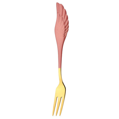 Golden Stainless Steel Fork with Wing Handle in Pink