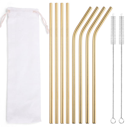 Gold Metallic Straw Set with white bag