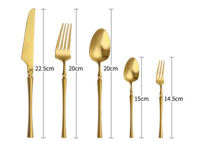 Golden Stainless Steel 5-piece Cutlery Set (teaspoon, tablespoon, table knife, fork, and dessert fork)