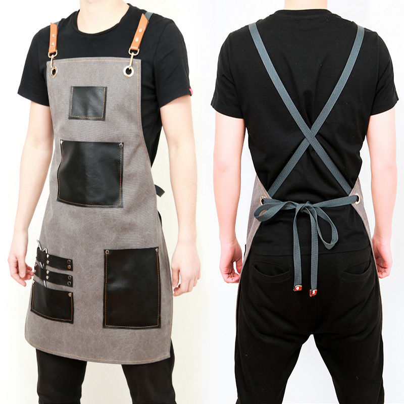 Artisan Canvas & Faux Leather Apron in Gray & Black