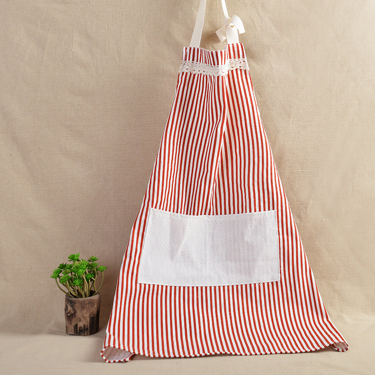 Red & White Striped Apron With White Pocket on it