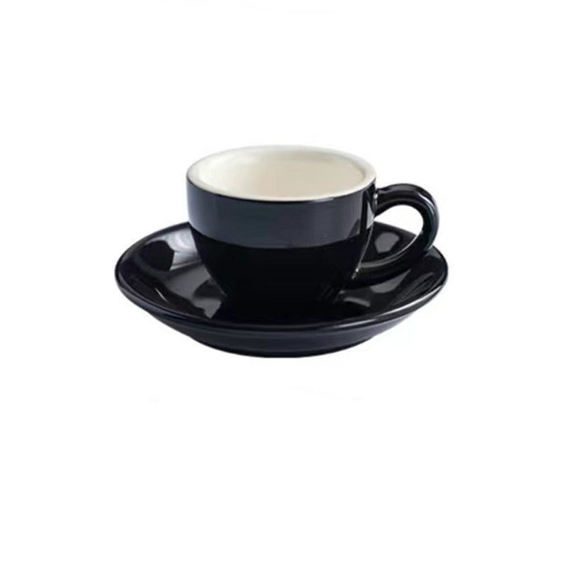 Classic Cafe-Style Espresso Coffee Cup and Saucer Set in black.