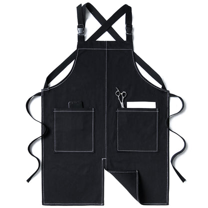 Cut-Away Style Denim Apron in Classic Black