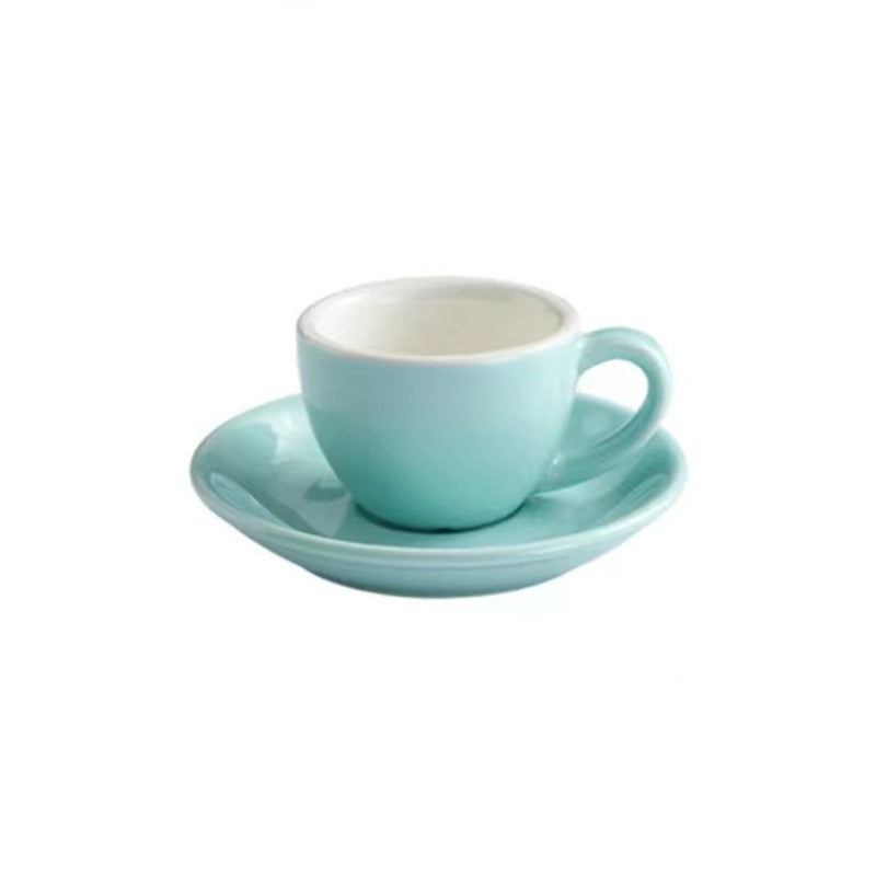 Classic Cafe-Style Espresso Coffee Cup and Saucer Set in aqua blue.