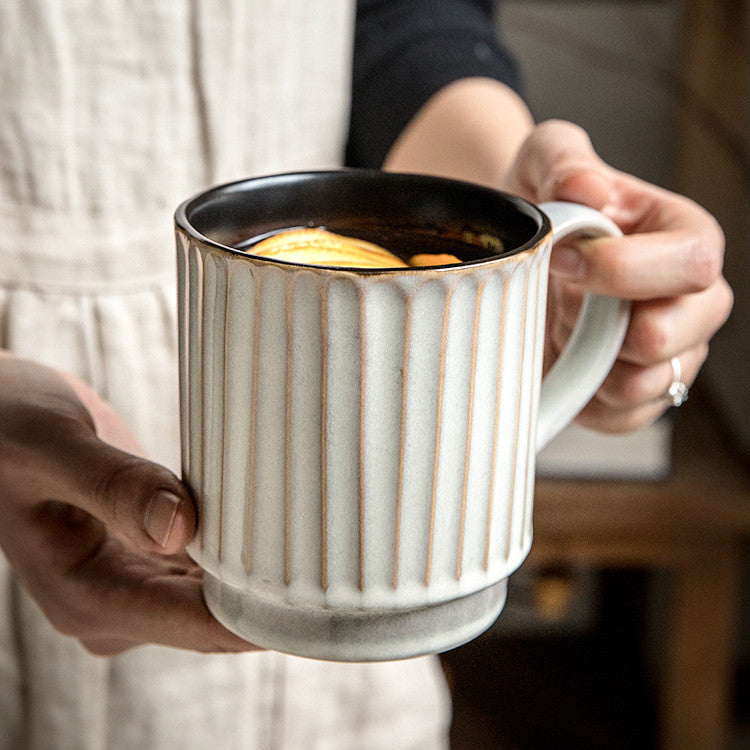 Large Vintage Embossed Ceramic Coffee Mug