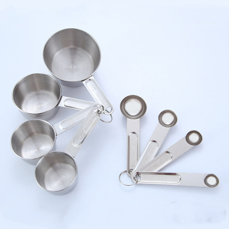 Stainless Steel Measuring Cups and Spoons Set with Removable Rings - 8pcs in silver