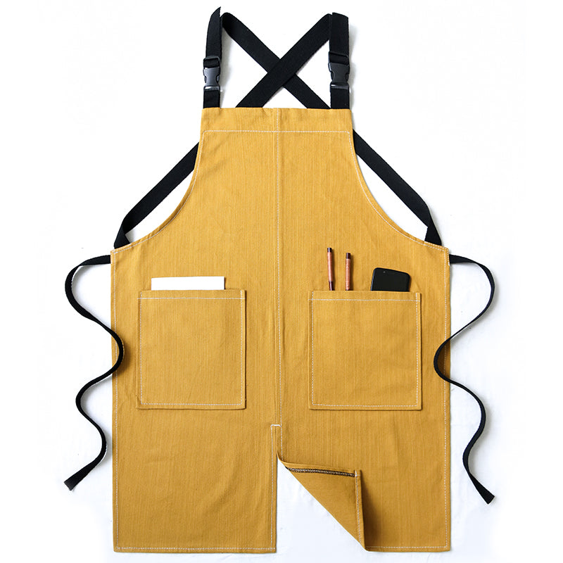 Cut-Away Style Denim Apron in Mustard Yellow