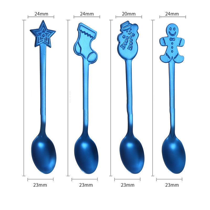 Christmas-Themed Stainless Steel Spoon Set in blue