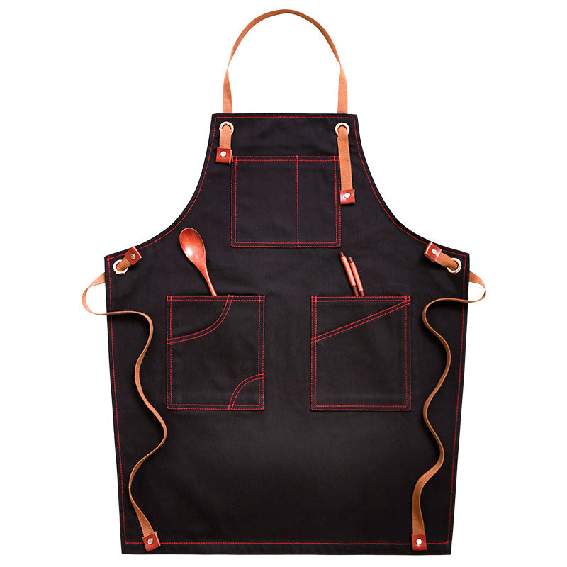 Adjustable Denim-Style Apron in Black Denim / Halter Neck