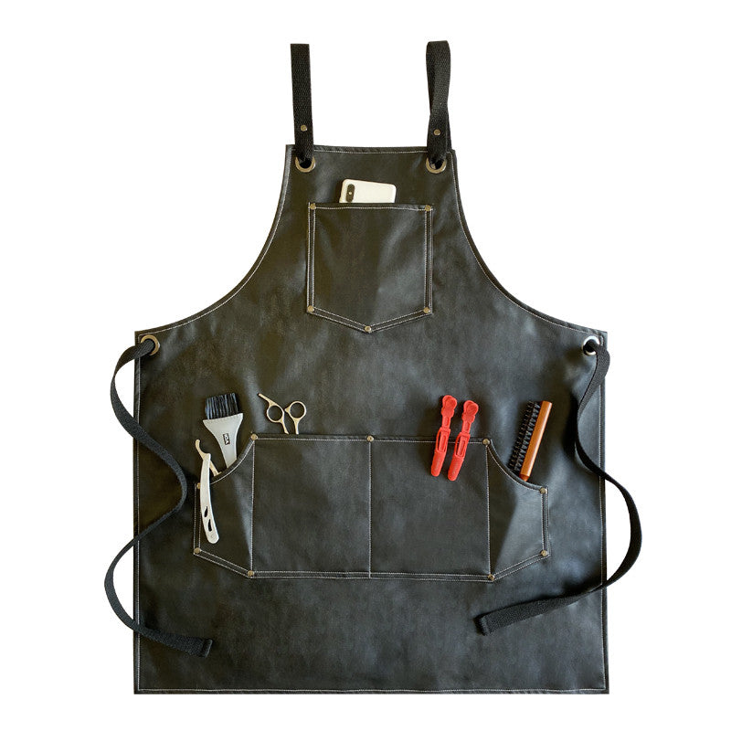 Waterproof and Oil-Proof Faux Leather Apron in Black