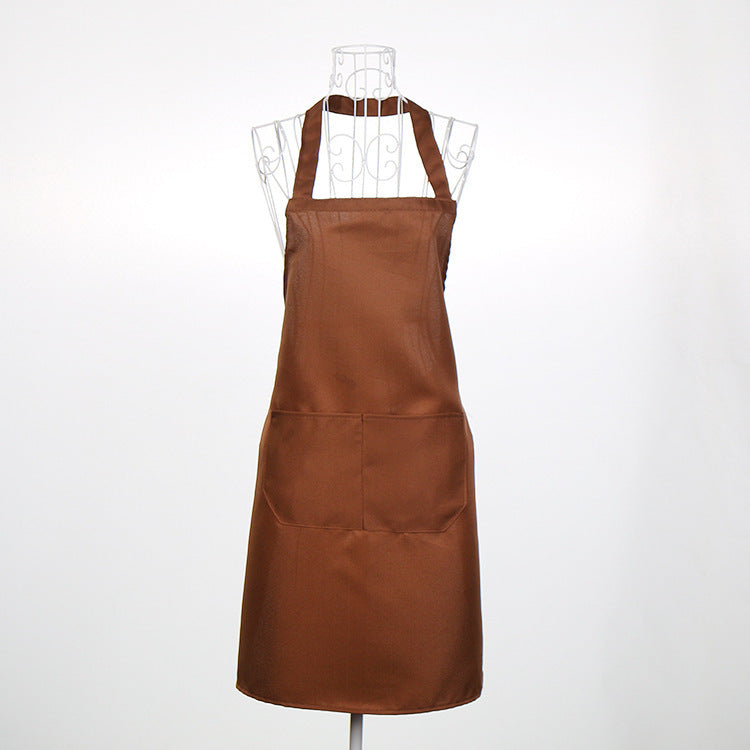 Unisex Halter Neck Apron with Pockets in brown.