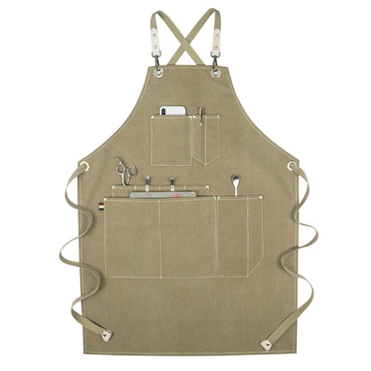 Trendy Cross-Strap Canvas Barista Apron | Available 6 Colors | Plenty of Pockets