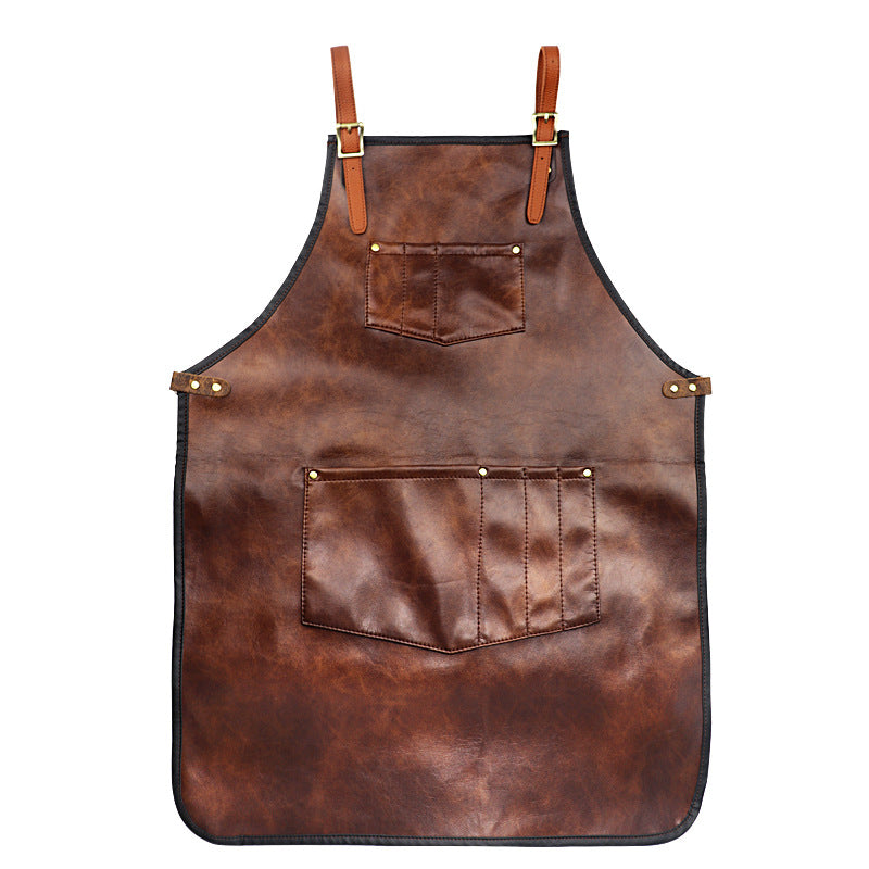 Products Waterproof Brown PU Leather Apron (Style 1: Original / Cross Strap)