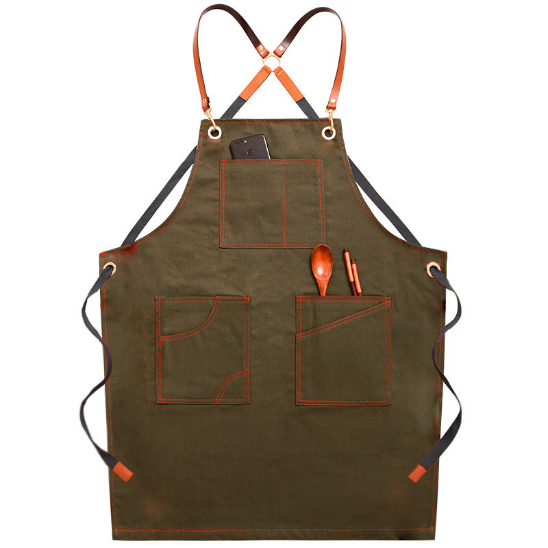 Adjustable Denim-Style Apron in Army Green / Cross Strap