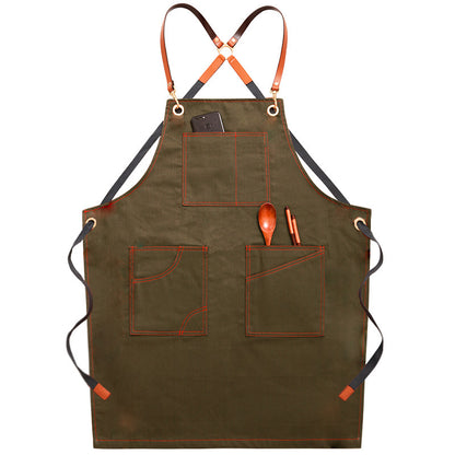 Adjustable Denim-Style Apron in Army Green / Cross Strap