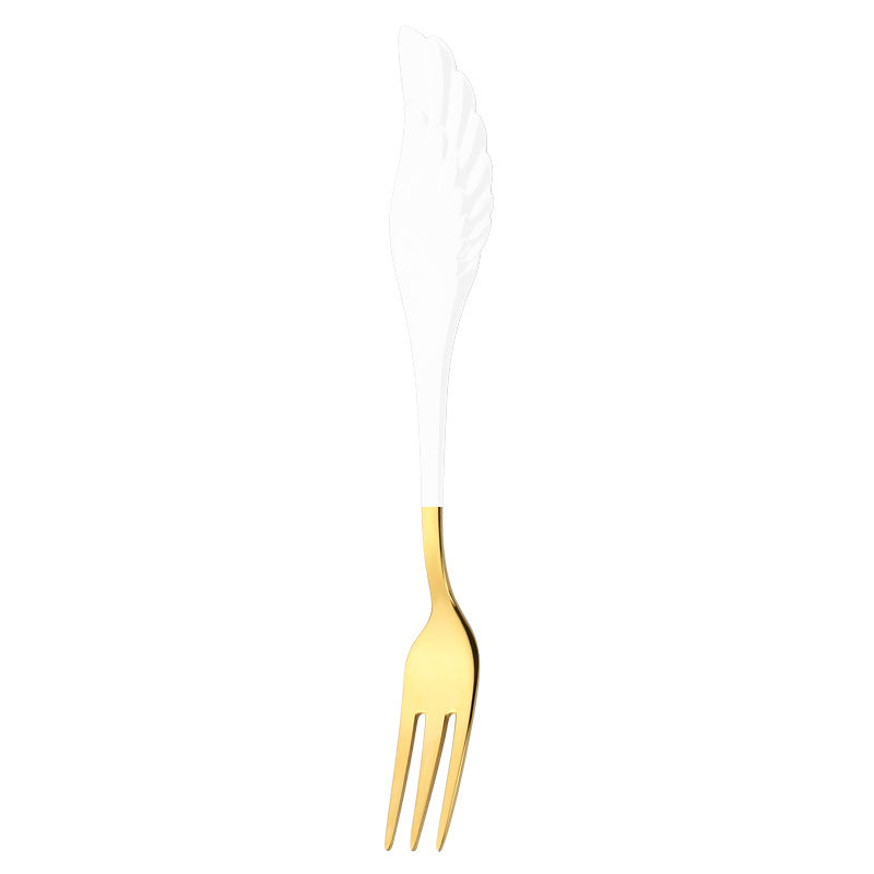 Golden Stainless Steel Fork with Wing Handle in White