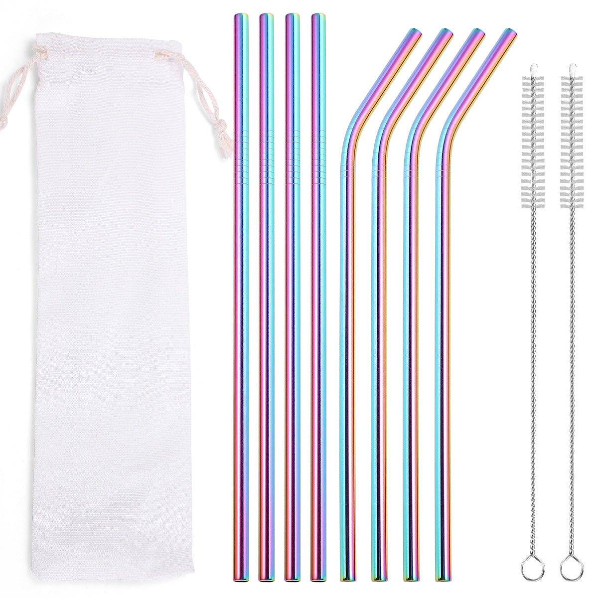 Rainbow Metallic Straw Set with white bag