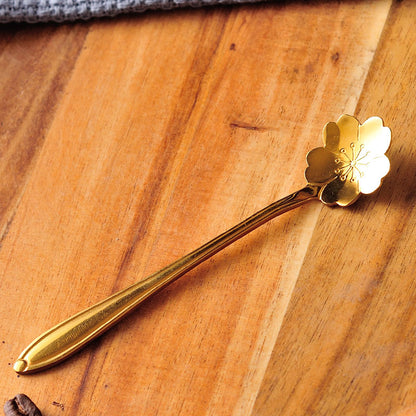 Golden Stainless Steel Coffee Flower-shaped Spoon (Sakura)