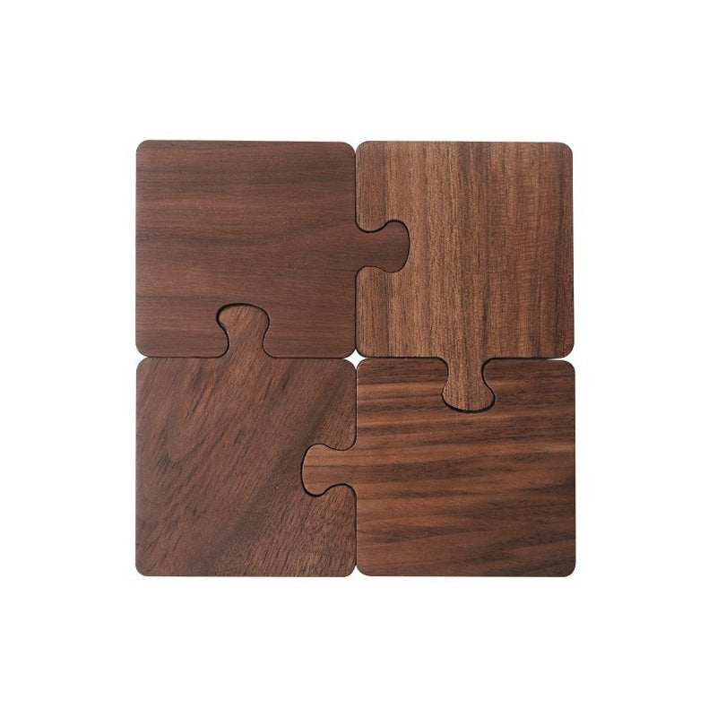 Natural Solid Wood Puzzle Piece Drink Coasters 