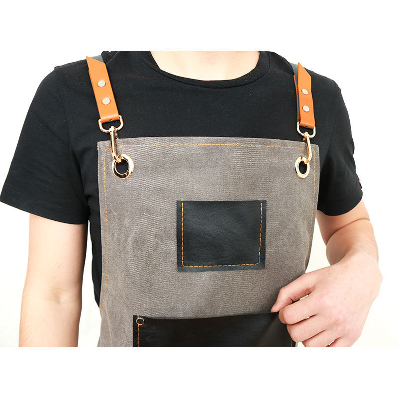 Artisan Canvas & Faux Leather Apron in Gray & Black