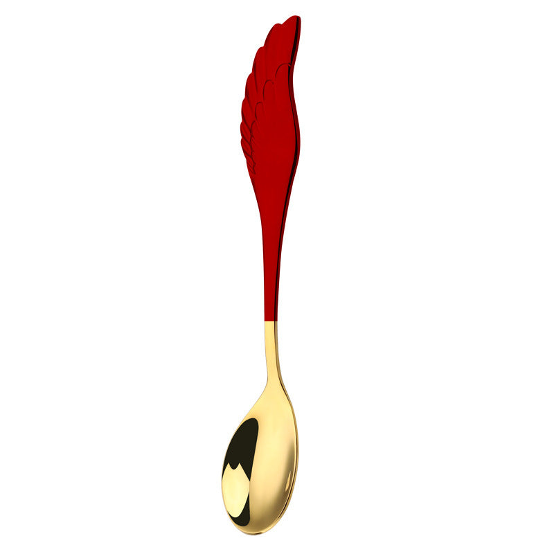 Golden Stainless Steel Spoon with Wing Handle in Red